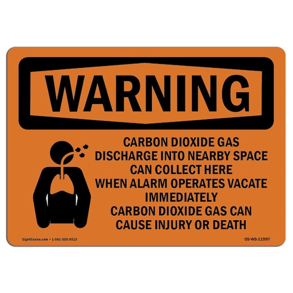 Safety Sign, OSHA WARNING, 7" Height, 10" Width, Aluminum, Carbon Dioxide Gas Discharge, Landscape